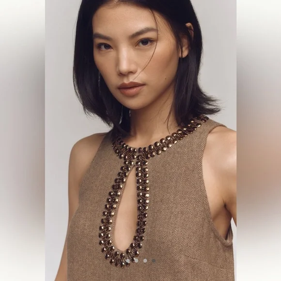 By Anthropologie beaded keyhole sleeveless minidress - Picture 3 of 15